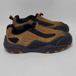 Faded Glory Kids Trainer Suede Leather Slip On Walking Shoes Size 1.5 Brown Blac